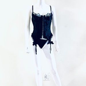 Vtg C2000s Frederick's Of Hollywood Black Lace Corset Bustier With Garters, 36